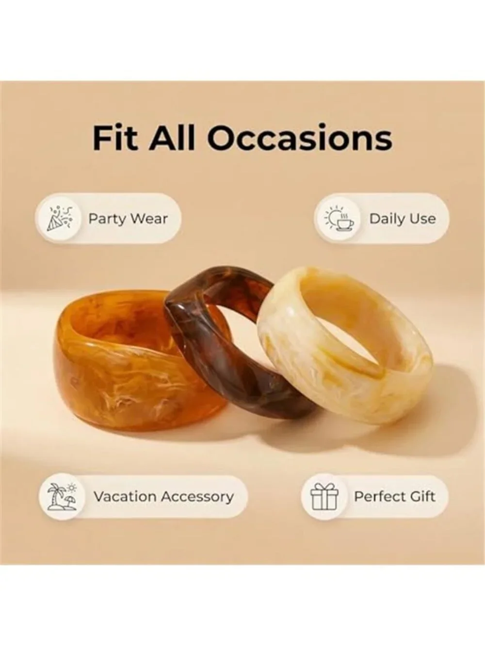 Chunky Bracelet Set for Women 3-Pack Acrylic Resin Bangles Brown & Colorful